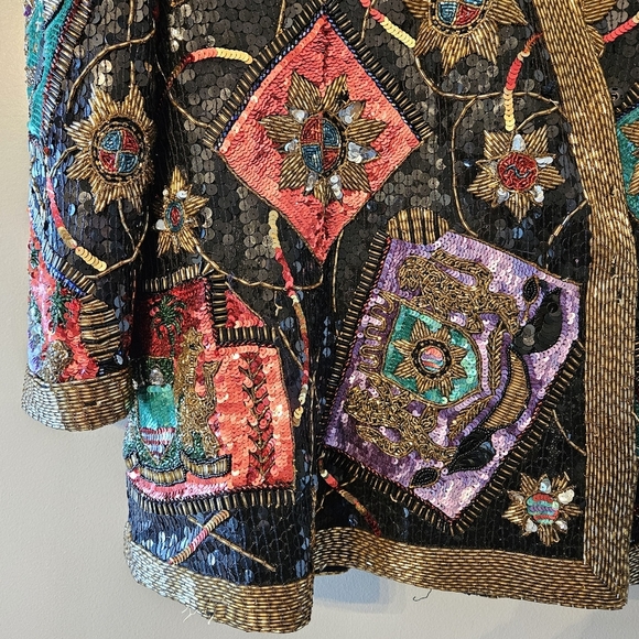 Lily Simon Vintage Silk Beaded Handmade Multicolor Women's Blazer Jacket Size 8. - Picture 8 of 16